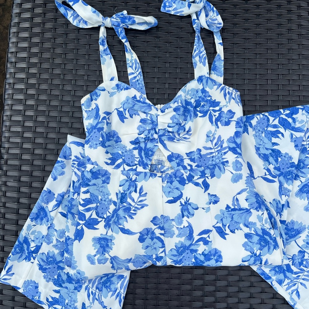 Floral Blue Tie-Strap romper